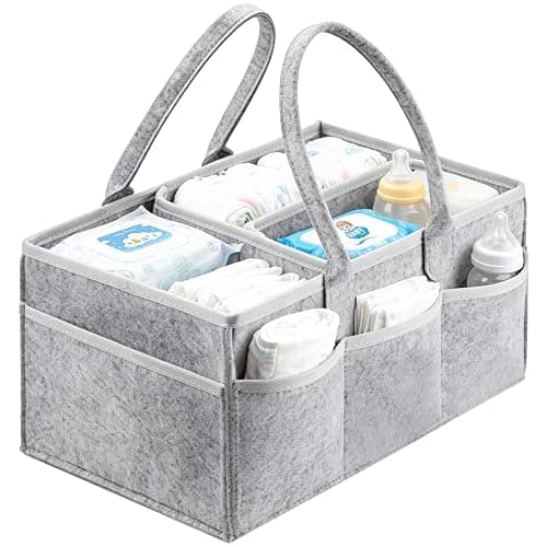 NBOUOU Baby Essentials for Newborn Nappy Caddy Organiser, Baby Nappy Organiser with Long Handles Detachable Compartments, Essentials Nappys Bin, Portable Babys Baskets for Hampers - Image 1