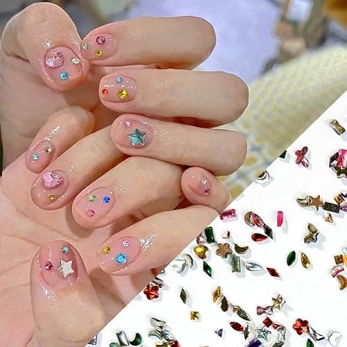 LBPEPAMZ 2000PCS Colorful Rhinestones Nail Art Charms Multi Shape Crystal Flat Back Nail Gems 3D Mini Heart Star Flower Nail Diamonds Kawaii Nail Crafts Acrylic Nail Rhinestone Diamonds for Women Nail thumbnail 3