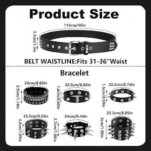 YMO Black Studded Belt, Spiked Bracelets Punk Rock PU Leather Belt | Y2K Goth Emo Belt, Adjustable, Waist 31" - 36", Punk Accessories, Alt Grunge Studded Bracelet Cuff Men Women thumbnail 2