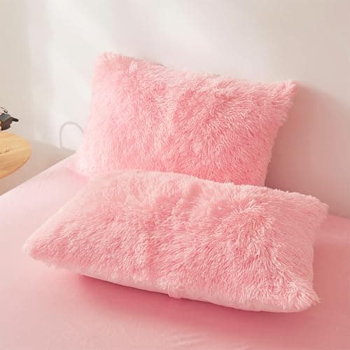 Fluffy Faux Fur Pink Comforter Cover Set Queen - Ultra Soft Plush Pink Bedding Sets 3 Pieces (1 Fluffy Duvet Cover + 2 Faux Fur Pillow case) Cute Bed Set (Light Pink, Queen) thumbnail 6