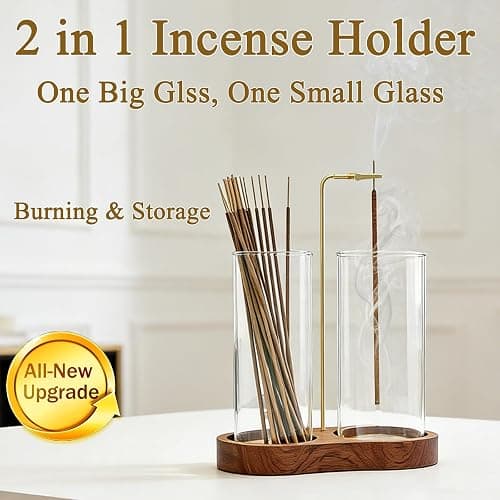 Ceremony Incense Holder, 2 in 1 Wooden Incense Holder for Sticks, Anti-ash Incense Burner with Glass Ash Catcher for Meditation Yoga Spa Room Decor thumbnail 4