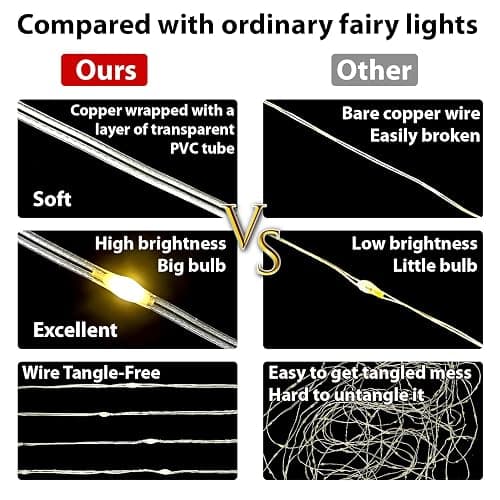 HXWEIYE 300LED Fairy Curtain Lights, 9.8x9.8Ft USB, Remote, Tangle-Free | 8 Modes & Timer, Dimmable, Christmas String Hanging Lights for Bedroom, Wedding Backdrop and Indoor Wall Decor, Warm White thumbnail 5