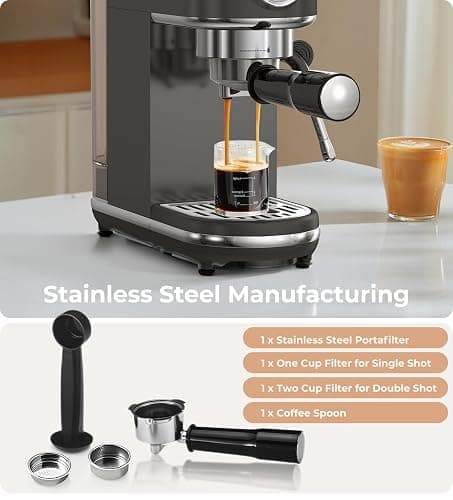 atatix 20 Bar Espresso Machine with Milk Frother, Compact Espresso Maker, Stainless Steel Coffee Machine with Precise Temp Control & 44oz Removable Water Tank for Latte, Cappuccino, Dark Grey thumbnail 8