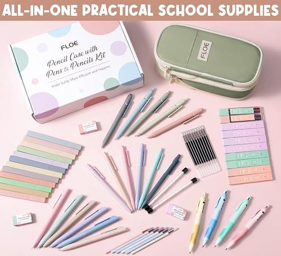 65PCS Aesthetic School Supplies with Cute Pencil Case, Pastel Highlighters Gel Pens Mechanical Pencils Set 0.5 0.7 & 2.0mm, Office Back to School Supplies College Essentials Kit Student Stationary Set thumbnail 4