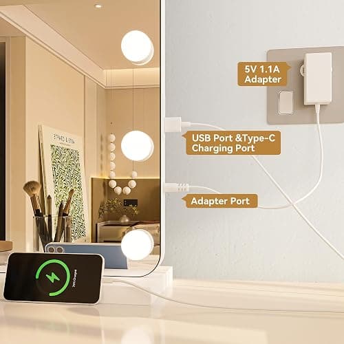 Hasipu 31"x22" Vanity Mirror with Lights, Makeup Mirror with Lights and Magnification, Hollywood Mirror with 3 Color Modes, LED Make up Mirror, Light up Mirror with USB & Type-C Charging thumbnail 8