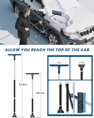 helloleiboo 2025 Extra Long 55.7" Ice Scrapers for Car Windshield Multi-Functional Detachable Car Ice Scraper with Foam Grip and 270° Pivoting Brush Head Snow Brush for SUV Truck Auto (Blue) thumbnail 8