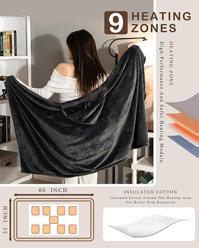 MIMYTH Cordless Heated Blanket, Cozy Portable Heated Blanket Battery Operated w/Hoodie, 3 Temp, 20000 mAh, Camping Wearable Heating Blanket for Car, Heated Throw Cordless thumbnail 2