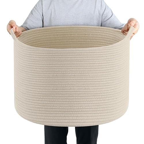 Large Storage Basket Rope Basket, Maliton Extra Large Cotton Rope Bin 22" x 22" x 14" XXXLarge Basket Woven Storage Basket Toy Bin with Handle Comforter Cushions Storage Bins Thread Laundry Hamper thumbnail 4