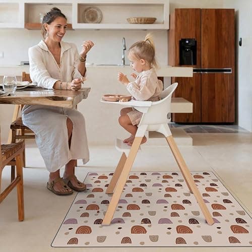 Blissful Diary Baby Splat Mat for Under High Chair, 51 x 51 Inch Boho Splash Mat, Waterproof and Washable, Anti-Slip Floor Protector for Arts, Crafts, Playtime - Rainbow thumbnail 2