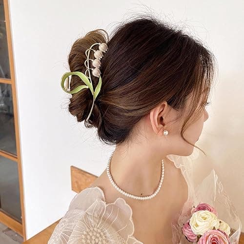 1PC Gold Lily of The Valley Flower Hair Clips, Large Metal Claw Clip,Orchid Clamps,Lily Jaw Clamp Styling Accessories for Thick Thin, Clips and Barrettes thumbnail 9