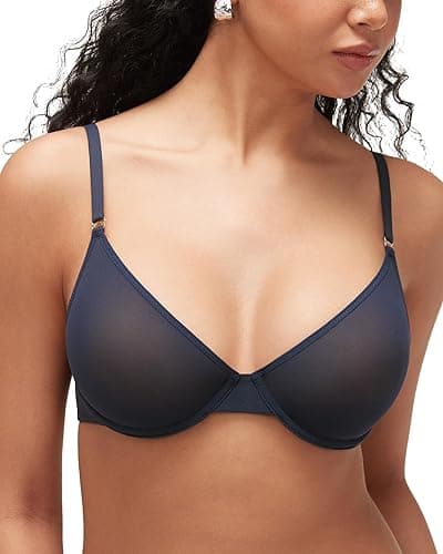 INLYRIC Women's Cosnufy Sheer Balconette Bra Demi Unlined Plunge Mesh See Through Sexy Bras Underwire - 36D - Twilight Blue