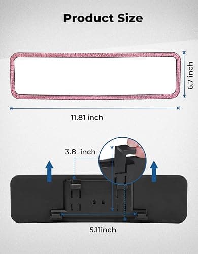 JOYTUTUS Rear View Mirror, Universal 11.81 Inch Panoramic Rearview Accessories with Bling Rhinestones Crystal Diamonds Edge, Interior Clip-on Wide Angle Rear View Mirror -Pink thumbnail 6