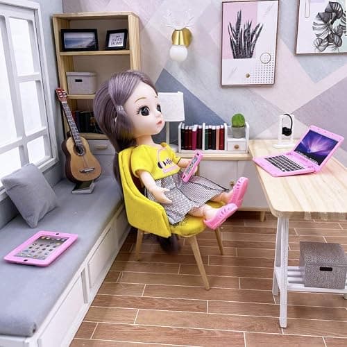 3 Pack Dollhouse Mini Laptop Tablet and Smart Phone Scene Computer Simulation Accessories for Doll 1/6 1/12 Miniatures Silver thumbnail 2