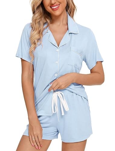 Leikar Womens Button Down Pajama Sets Bride Pajamas Sets Sleepwear Shorts Lounge Set - Image 1