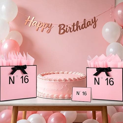 Sweet 16 Birthday Gift Bag with Tissue Paper & Greeting Card for Women Girl | Pink 16th Goodie Bag Birthday Decorations Sweet Sixteen Design 16 Years Old Party Supplies Gift Ideas thumbnail 6