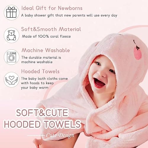 FOINEMYED 2 Pack Hooded Towels for Toddlers - Thick 55" x 27.5" Baby Bath Towel Set for Girls and Boys - Super Absorbent, Age 1-5, Elephant & Rabbit thumbnail 7