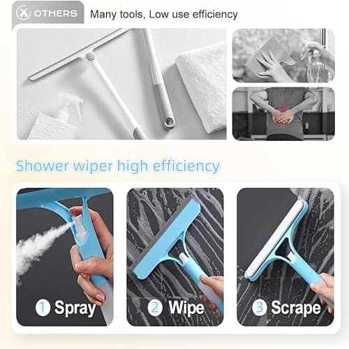 Shower Squeegee for Glass Doors All-Purpose Window Squeegee for Tile Shower Walls Mirror Bathroom Car Window Cleaning (White) thumbnail 3
