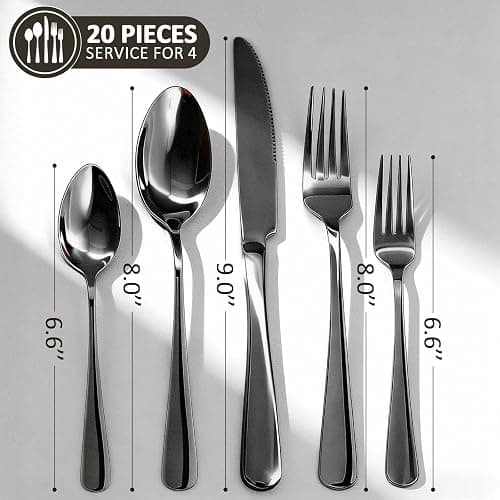20 Piece Black Silverware Set,for Home,Kitchen,Restaurant.Black Flatware Set,Stainless Steel Cutlery Utensil Set include Forks,Knives,Spoons thumbnail 3
