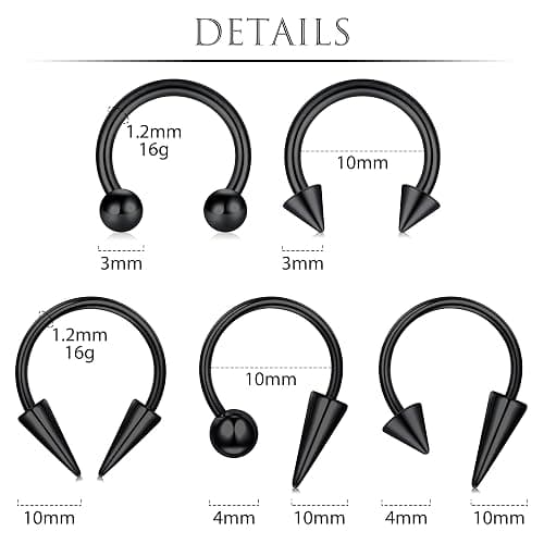 Zolure 16g Lip Rings Horseshoe Labret Jewelry Lip Barbell Ring Spike Snake Bite Piercing Jewelry Tragus Helix Earrings Studs Medusa Piercing for Women Men thumbnail 2