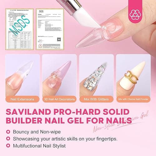SAVILAND PRO-Hard Solid Builder Nail Gel for Nails: 2024 Ultra-Strength | Non-Sticky | Clear 3D Nail Gel with U V Lamp for 3D Nail Carving Emboss & Fast Extension Professional Use Salon thumbnail 2