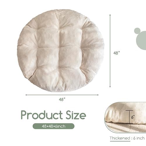 HIGOGOGO Papasan Chair Cushion with Corduroy Cover (Without Chair), 48 x 48 Inch Supportive Cushion, Overstuffed Chair Cushion,Beige thumbnail 2