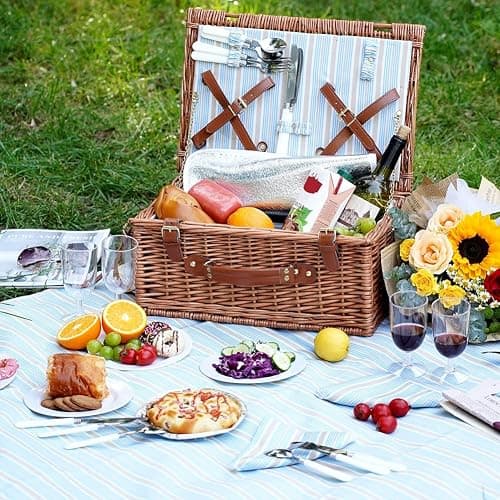 HappyPicnic Ensemble de Panier de Pique-Nique en Osier pour 4 Personnes | Grand Panier en Saule avec Grand Compartiment Isotherme isolé, Tapis de Pique-Nique imperméable Gratuit et kit de Service thumbnail 2