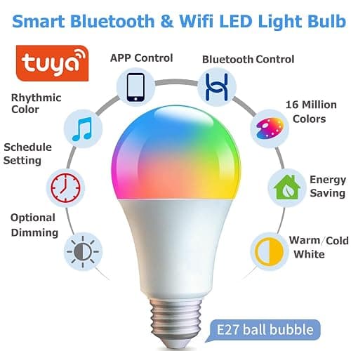 AFINSEA Smart Light Bulbs,WiFi & Bluetooth LED Light Bulb That Compatible with Alexa & Google Home, Color Changing Light Bulb, 10W A19 E26 2.4Ghz WiFi Light Bulbs 60 watt Equivalent, 800lm Dimmable thumbnail 2