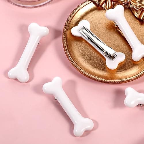 6 Pcs Bone Hair Clip, White Bones Hairpins Skull Skeleton HairPins for Women Girls White Dog Bone Alligator Clips Halloween Cosplay Costume Decorative Hair Pins Accessories, Daily Wear thumbnail 3