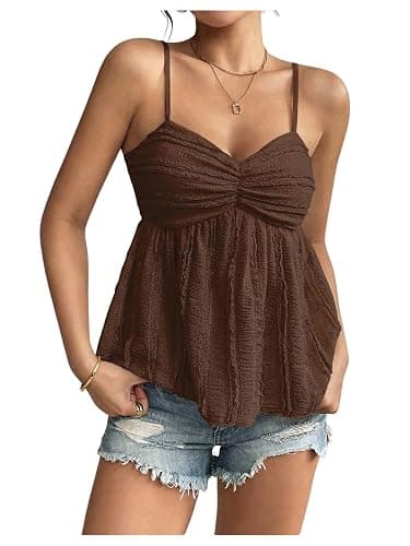 Verdusa Women's Peplum Babydoll Crop Tops Y2k Ruched Dressy Casual Cute Summer Spaghetti Strap Cami Going Out Top - Image 1