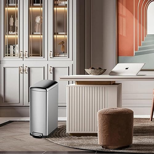 Garvee 8-Gallon (30l) Slim Stainless Steel Trash Bin with Inner Bucket, Narrow Step-on Garbage Can with Soft-Close Lid – Ideal for Kitchen, Bathroom, or Office, Silver thumbnail 5