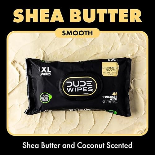 DUDE Wipes Shea BUTTer Flushable Wipes - Extra-Large Adult Wet Wipes - 6 Pack (288 Count) - Infused with Coconut Oil, Vitamin E, and Aloe - Septic and Sewer Safe thumbnail 2