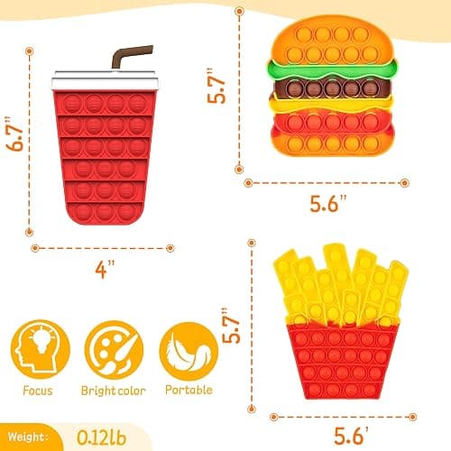 3 Pcs Fidget Sensory Toys, Push Bubble Poppers Hamburger French Fries Drinks Bulk Sets,Silicone Stress Relief Toy for Toddler Kids Boys Girls Adults,Birthday Gifts Party Favors,Classroom Prizes thumbnail 3