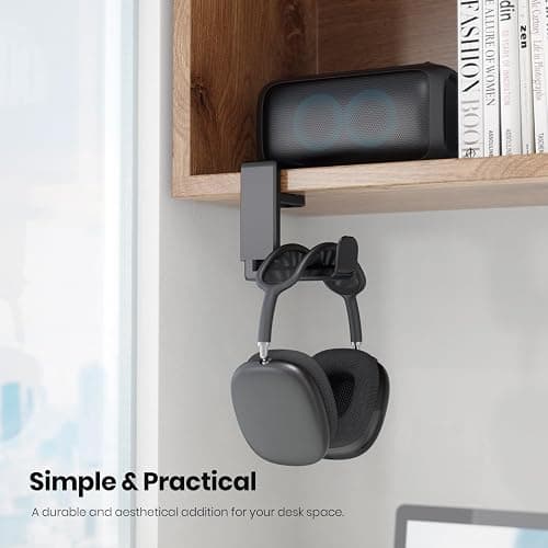 EURPMASK Rotating Headphone Stand - PC Gaming Headset Holder, Adjustable Clamp-on Under Desk Hanger With 360 Degree Swivel & Cable Clip Organizer - Black thumbnail 3