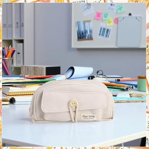 Candcamp Cute Pencil Case, Pencil Case for Girls with 5 Decorative Patches and 1 Pack of Sticky Notes in Five Colors for School Kids Teenagers College Students thumbnail 2