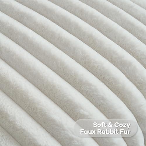 FUTEI Cream White Striped Decorative Throw Pillow Covers 18x18 Inch Set of 2,Square Spring Decorations Couch Pillow Case,Soft Cozy Faux Rabbit Fur & Velvet Back,Modern Home Decor for Bed thumbnail 3