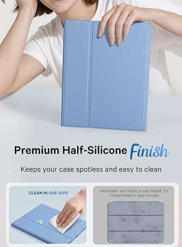 CHESONA for iPad 10th Generation Case with Keyboard, 2 Wireless Channels for iPad (A16) 11th/10th Gen (2025/2022), Backlight, Flip Stand Case with Pencil Holder, Multi-Touch Trackpad, Blue Gray thumbnail 3
