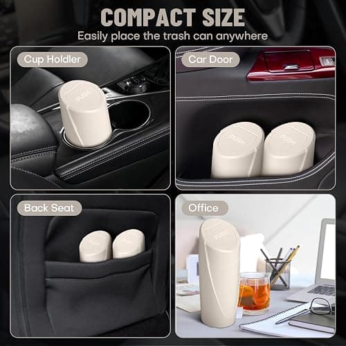 SGLRT Car Trash Can Bin with Lid - Car Garbage Can Cup Holder - Light Beige Mini Leakproof Vehicle Garbage Bin with 20pcs Trash Bags-Automotive Organizers and Storage for Front Back Seat Accessories thumbnail 3