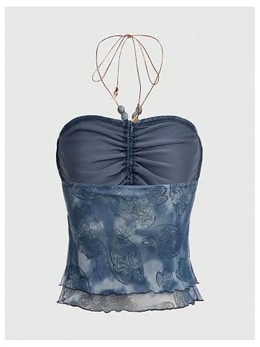 Verdusa Women's Plus Size Hippie Paisley Y2k Halter Tops Boho Vintage Layered Camisole Tops thumbnail 2