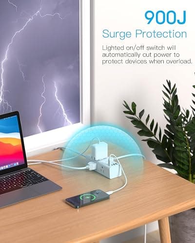 Power Strip Surge Protector - One Beat 6 Widely Outlets with 4 USB Ports (2 USB C), 5 Ft Extension Cord Flat Plug, Wall Mount Outlet Extender Small Power Strip for Travel Home Office College Dorm Room thumbnail 4