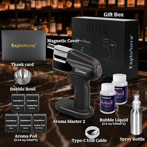 ExploNova Cocktail Bubble Smoke Gun Kit with 5 Flavour Aroma Pods & Edible Bubbles – Aroma Blaster 2 to Elevate Drinks, Perfect for Bars, Parties, and Home Use, Ideal Gift for All Cocktail Lovers thumbnail 3
