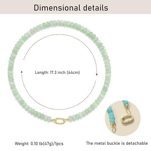 ROISE LADY Light Green Natural Stone Beaded Necklaces for Women Boho Gemstone Bead Choker Summer Beach Vacation statement Trendy Charm Necklace thumbnail 4
