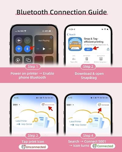 ORGSTA Label Maker, S001 Portable Bluetooth Label Maker Machine with Tape, Thermal Label Printer for Home, Office, School Organization, Wireless Mini Labeler Machine, Pink thumbnail 2