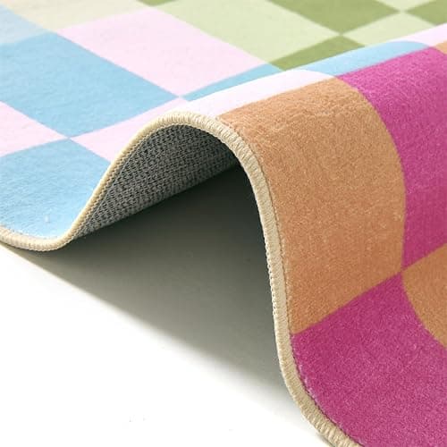 Multicolored Checkerboard Bedroom Rug Washable Ultra Thin Retro Funky Aesthetic Cute 4x6 Area Rugs for Living Room Nursery Kitchen Entryway Dorm, Pastel Colorful Checkered Geometric Carpet thumbnail 5