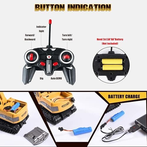 Onadrive Construction Excavator Toy - Kids Toy Engineering Digger Truck, Remote Control Rechargable Hydraulic Car for 3 4 6 7 8 Year Old Boys Girls, Educational Toys for Kids & Children thumbnail 5
