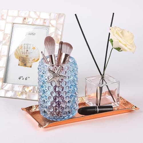Tonxus Makeup Brushes Holder,Cute Glass Cosmetic Brush Organizer Cup with Starfish Decor,Bubble Crystal Pencil Holder,Vanity Makeup Storage Cups for Eyeliner Eyebrow Pens (Light Blue) thumbnail 2