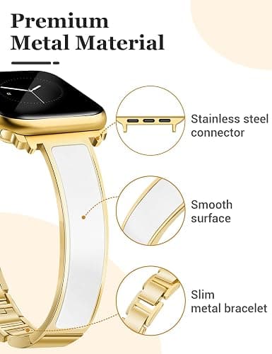 Newlibery Gold Slim Watch Bands for Women Compatible with Apple Watch 38mm 40mm 41mm 42mm (S10/11) Jewelry Dressy Bracelet Metal Strap Adjustable for iWatch Series 11/10/9/8/7/6/5/4/SE 3/2/1 thumbnail 3