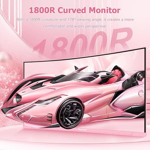 Raywego Pink 27 inch Curved Gaming Monitor 180Hz,FHD 1080P,1800R LED Display,Pink Computer Monitor,1ms (MPRT),FreeSync,Eye-Care Technology, DP, HDMI Port for Gaming Home Office,VESA(75mm*75mm) thumbnail 5