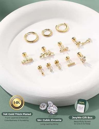 JeryWe 16G Cartilage Earrings for Women Flat Back Earrings Hypoallergenic Surgical Steel Small Flatback Stud Hoop Cartilage Earring Stacks Helix Conch Tragus Daith Piercing Jewelry 12 PCS（Single) thumbnail 5