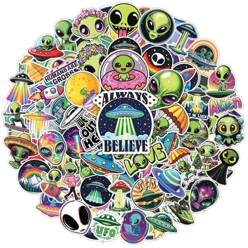 100pcs Alien Stickers - Alien Sticker for Adults, Phone Waterproof Decals for Water Bottles Laptop Luggage Computer Scrapbooking Teens Adult Girls Kids Funny Party Birthday Decorations - Image 1
