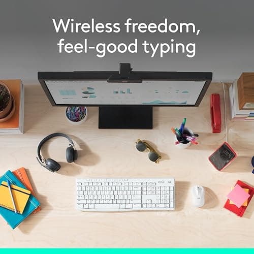 Logitech MK270 Wireless Keyboard and Mouse Combo for Windows, 2.4 GHz, 8 Multimedia Keys, PC, Laptop, Wireless Keyboard Compact Mouse Combo - White thumbnail 2